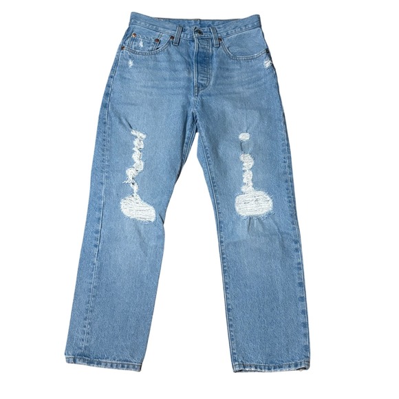 Levi's Denim - Levi's Jeans Women 26 Light Blue 501 Original Cropped Distressed Straight Leg
